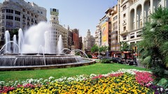 Flowers fountain Fountains Spain Parks cities valencia 
