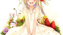 Flowers fruits blush smiling anime girls summer dress