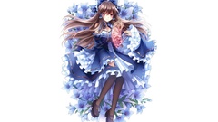 Flowers Games bows fans long hair brunettes pantyhose hakurei 