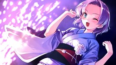 Flowers Games fireworks white hair kimono happy blush anime 