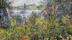 Flowers Garden paintings impressionism houses Claude Monet