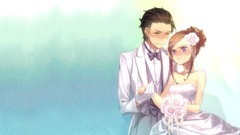 Flowers gate brown dress wedding blue eyes yellow eyes black 