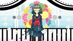 Flowers glasses closed eyes school uniforms vocaloid green hair 