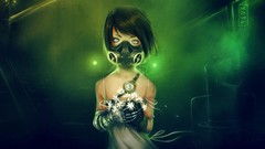 Flowers gloves gray eyes anime girls short hair gas masks 