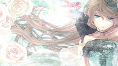 Flowers gloves long hair anime girls blue eyes