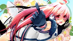 Flowers gloves pink hair long hair pink eyes armpits headsets 