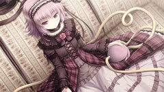 Flowers Gothic dress Ribbons sitting red dress wires bows couch 