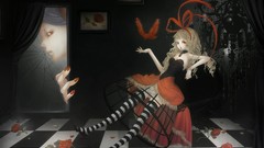 Flowers Gothic hands dress red eyes Ribbons blondes long hair