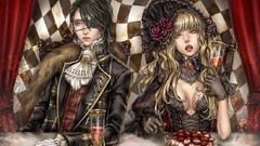 Flowers Gothic vampire drinks anime girls eyepatch