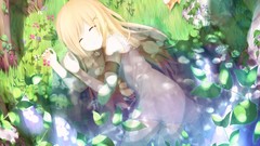 Flowers grass Animals Anime sleeping blondes anime girls
