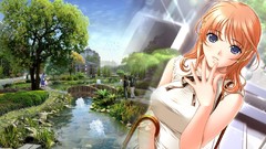 Flowers grass Anime blondes cities anime girls orange hair 