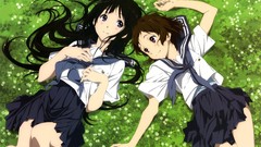 Flowers grass Anime fields schoolgirls school uniforms hyouka 