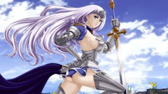 Flowers grass clouds ass blade armor queen blue hair long hair 