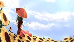 Flowers grass clouds Sunflowers Umbrellas MiTo anime girls 