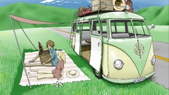 Flowers grass clouds wine brown glasses drinks Volkswagen 