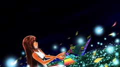 Flowers grass dress long hair brunettes