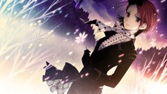 Flowers grass night Stars moon gloves veil scarfs anime girls 