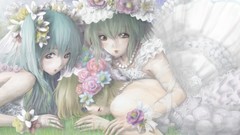 Flowers grass roses dress hats Ribbons blondes veil blush long 