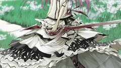 Flowers grass weapons dress hats navel white hair Swords 