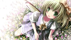 Flowers grass wings Plants Fairies dress tie sitting outdoors 