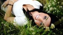 Flowers grass woman black hair pierced nose