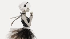 Flowers gray background Anime dress white hair Ribbons 