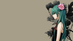 Flowers gray background Plants dress Profile red dress long 