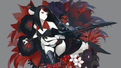 Flowers gray weapons Birds red eyes long hair anime girls black 