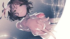 Flowers green eyes brunettes amami haruka idolmaster hair 