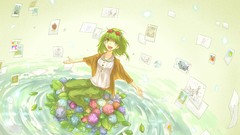 Flowers green eyes goggles vocaloid green hair Megpoid Gumi