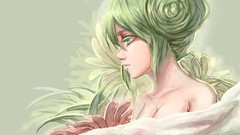 Flowers Green Profile green background anime girls green eyes 