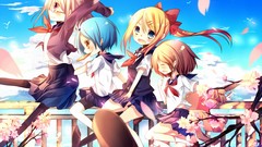 Flowers groups clouds Anime brown blue hair pink eyes anime 