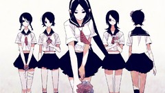 Flowers groups glasses back white background navel schoolgirls 