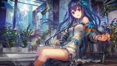 Flowers Guns red eyes blue hair long hair anime girls op-center 
