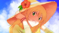 Flowers hats blondes blue eyes skies bangs idolmaster hoshii 