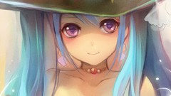 Flowers hats hatsune miku vocaloid purple eyes necklaces