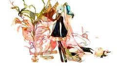 Flowers hatsune miku vocaloid twintails aqua eyes