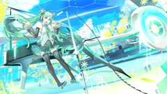 Flowers headphones Anime cities long hair anime girls hatsune 