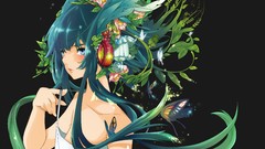 Flowers headphones blue hair anime girls blue eyes vectors