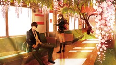 Flowers headphones brown long hair short hair