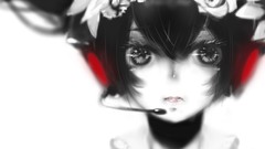Flowers headphones close-up faces blurred long hair anime girls 