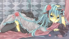 Flowers headphones dress gloves Ribbons long hair hatsune miku 