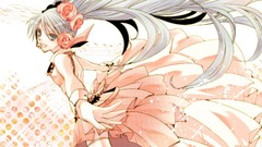 Flowers headphones dress stockings blue hair long hair anime 