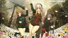 Flowers headphones hats red eyes instruments guitars pink hair 