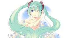 Flowers headphones tattoos long hair anime girls blue eyes 