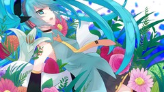 Flowers headphones tie anime girls hatsune miku vocaloid 