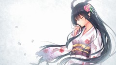 Flowers heaven kimono long hair brunettes Japanese clothes