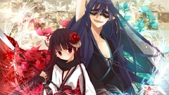 Flowers horns blue hair anime girls inu x boku ss purple hair 