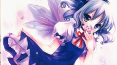 Flowers ice wings Fairies crystals dress Ribbons bows blue hair 