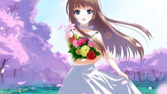 Flowers joy wind bouquet Anime anime girls brunettes flower 